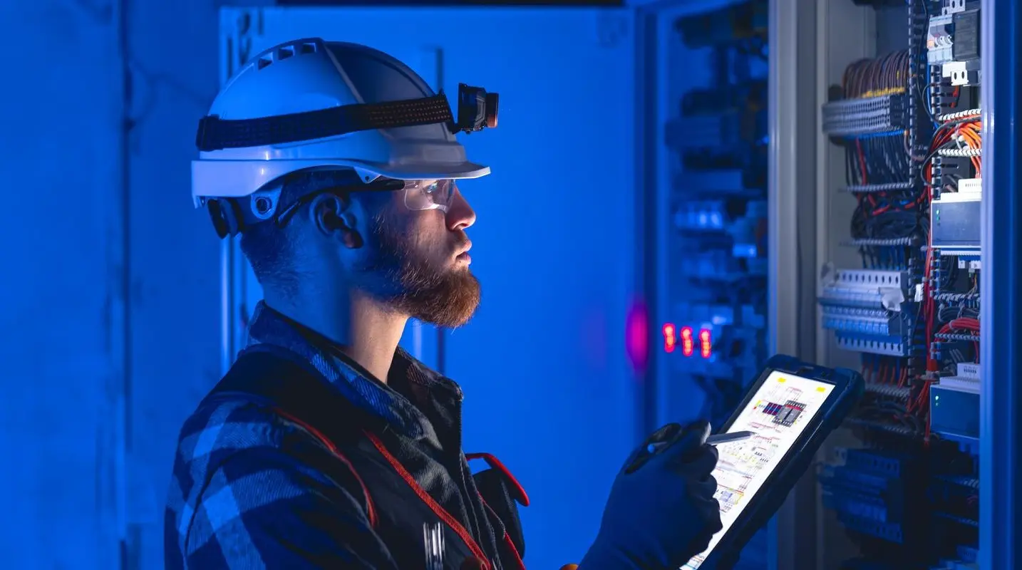 Employé devant un panneau électrique